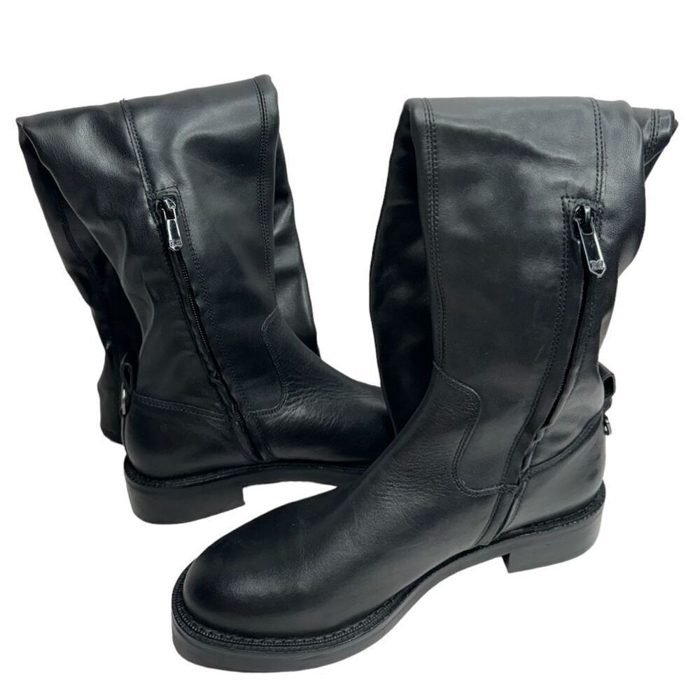 Sam Edelman Over The Knee Boots Size 7.5 Black Leather Narisa Zip Up Block Heel - Picture 6 of 10